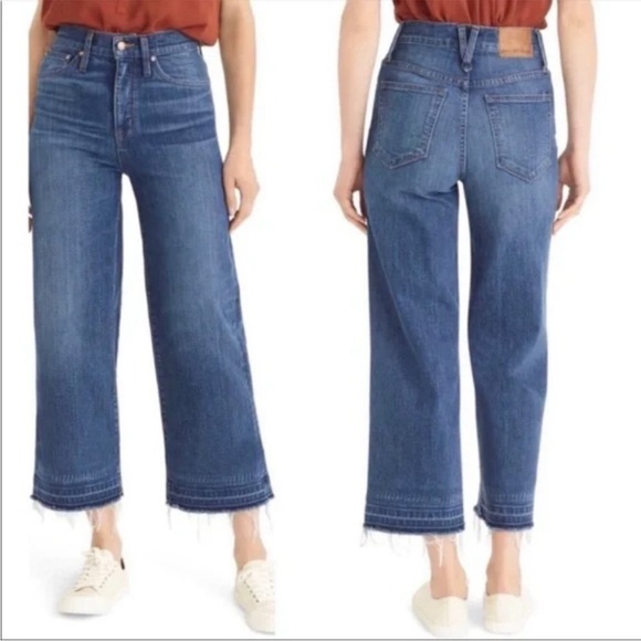 J.CREW Point Sur Denim Wide Leg Crop Raw Hem Dark Wash SZ: 27 - Picture 14 of 14